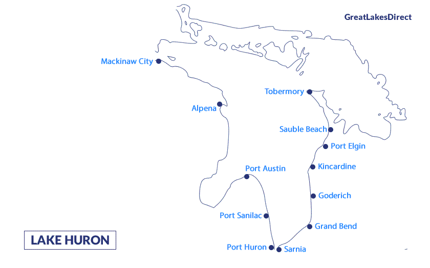 Map of towns on Lake Huron