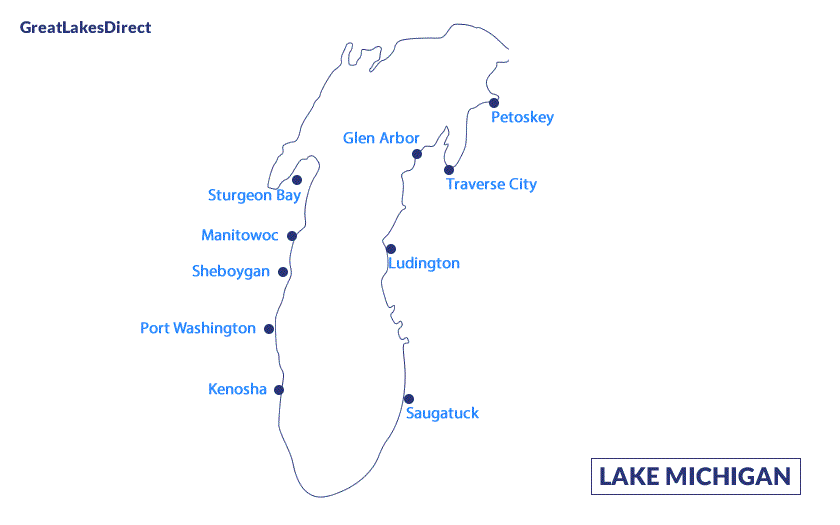 Map of towns on Lake Michigan